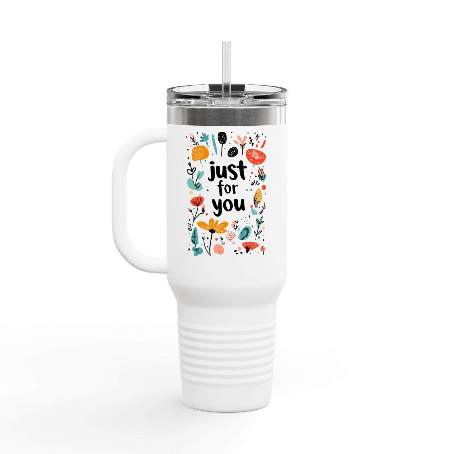 Just for You: 40oz Insulated Travel Mug with Colorful Floral Design