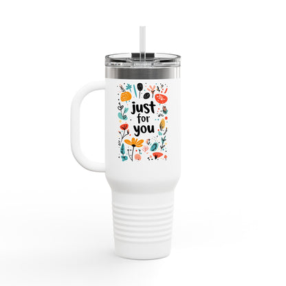 Just for You: 40oz Insulated Travel Mug with Colorful Floral Design