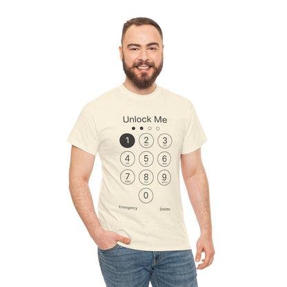 Unlock Me Graphic Tee, Funny T-Shirt for Tech Lovers, Casual Wear, Gift for Birthdays, Tech-themed Apparel, Unisex Heavy Cotton Tee