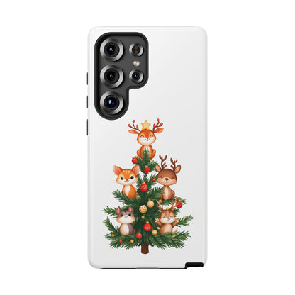 Festive Phone Case - iPhone, Samsung, and Google case - Cute Forest Animals on a Christmas Tree Case