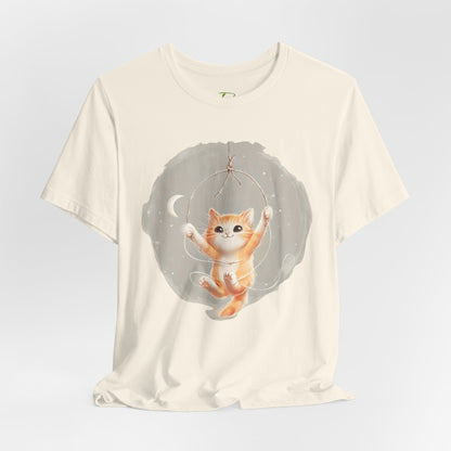 Cute Smiling Cat Cartoon T-shirt - Lightweight Fabric Tee