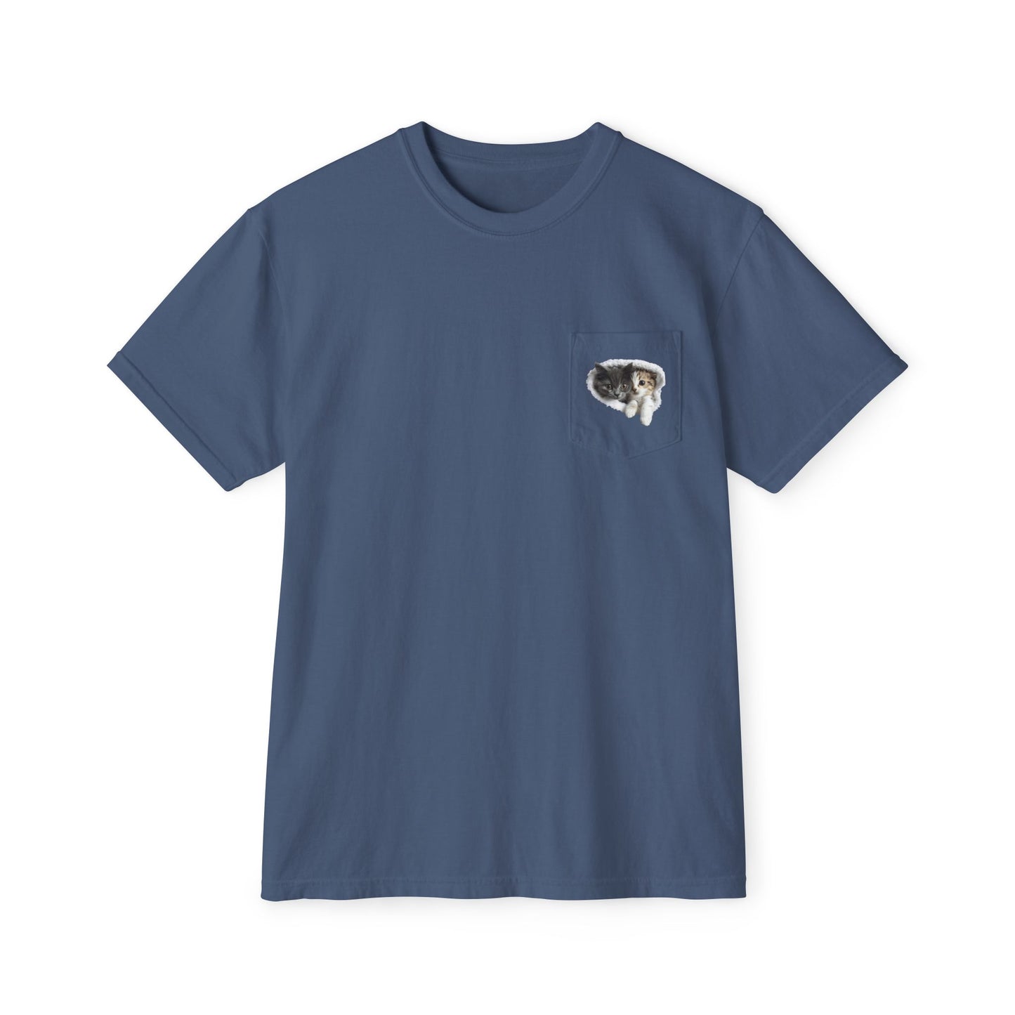 Garment-Dyed Pocket T-Shirt with Adorable Cat Design, Casual Wear, Gift for Cat Lovers, Summer Fashion, Everyday Essentials