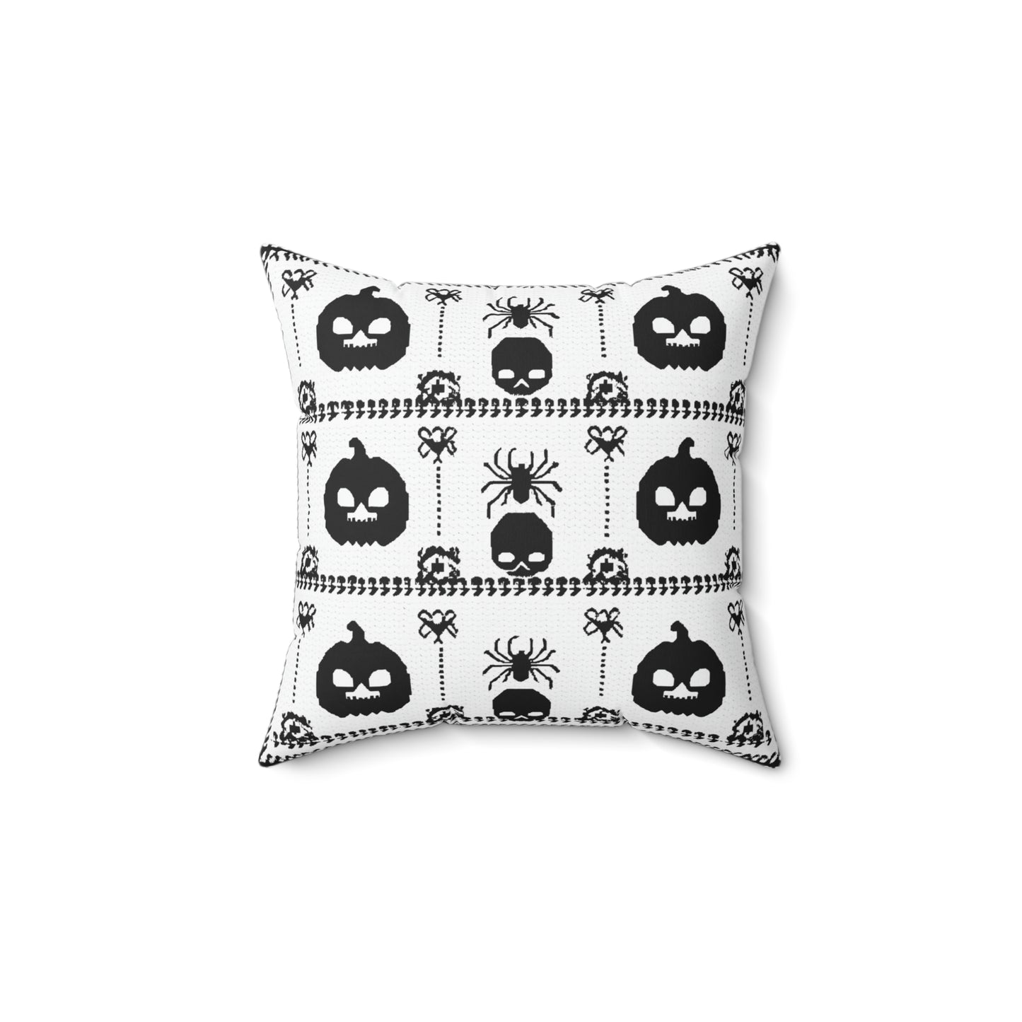 Halloween Pillow - Spun Polyester Square Pillow with Skulls, Pumpkins, and Spiders Design