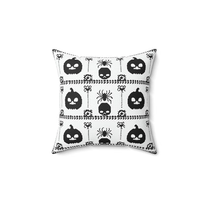 Halloween Pillow - Spun Polyester Square Pillow with Skulls, Pumpkins, and Spiders Design