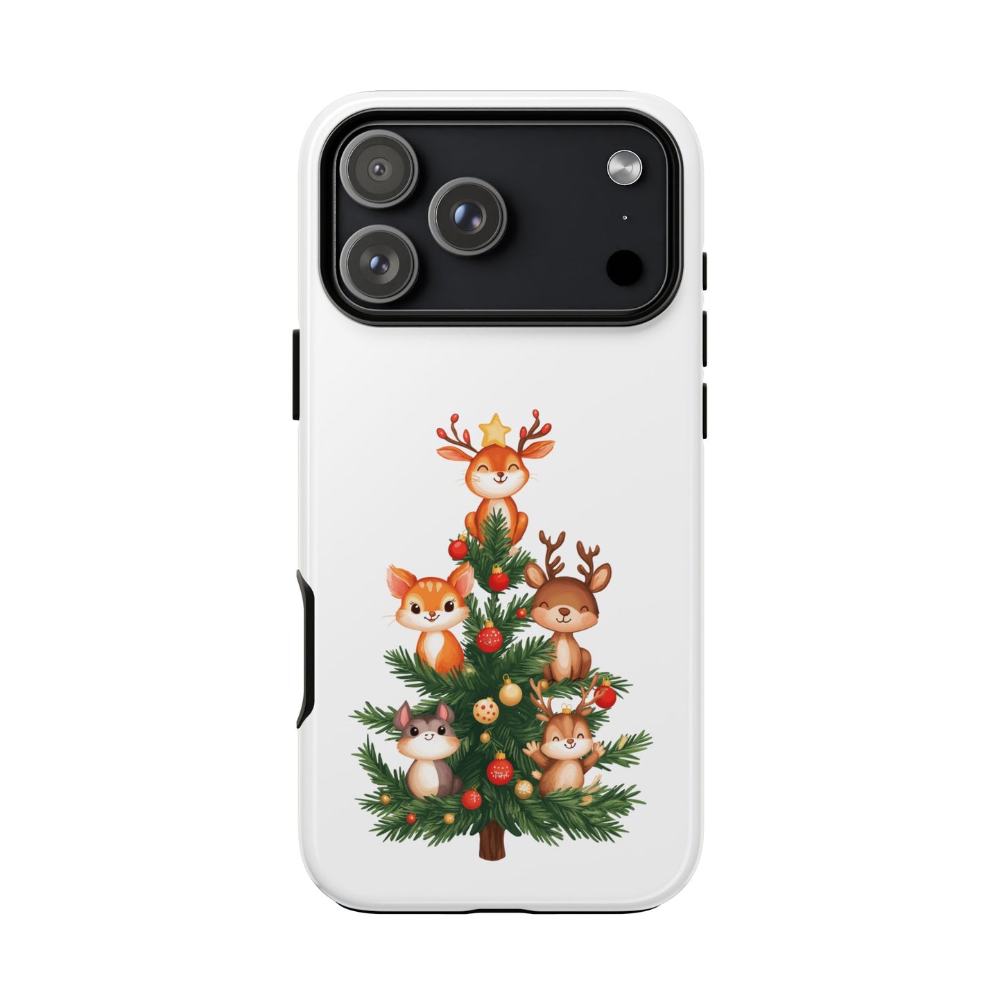 Festive Phone Case - iPhone, Samsung, and Google case - Cute Forest Animals on a Christmas Tree Case