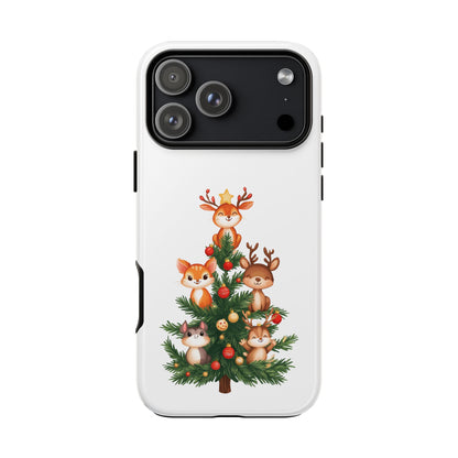 Festive Phone Case - iPhone, Samsung, and Google case - Cute Forest Animals on a Christmas Tree Case
