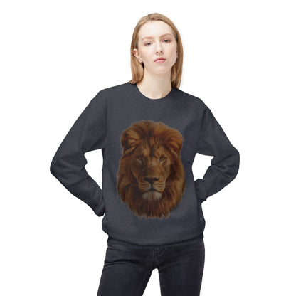 Unisex Midweight Soft style Fleece Crewneck Sweatshirt - Majestic Lion Design Sweatshirt