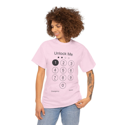 Unlock Me Graphic Tee, Funny T-Shirt for Tech Lovers, Casual Wear, Gift for Birthdays, Tech-themed Apparel, Unisex Heavy Cotton Tee