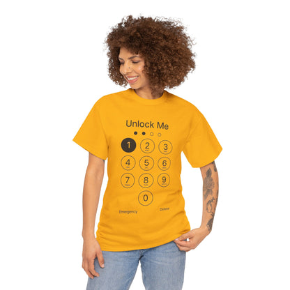 Unlock Me Graphic Tee, Funny T-Shirt for Tech Lovers, Casual Wear, Gift for Birthdays, Tech-themed Apparel, Unisex Heavy Cotton Tee