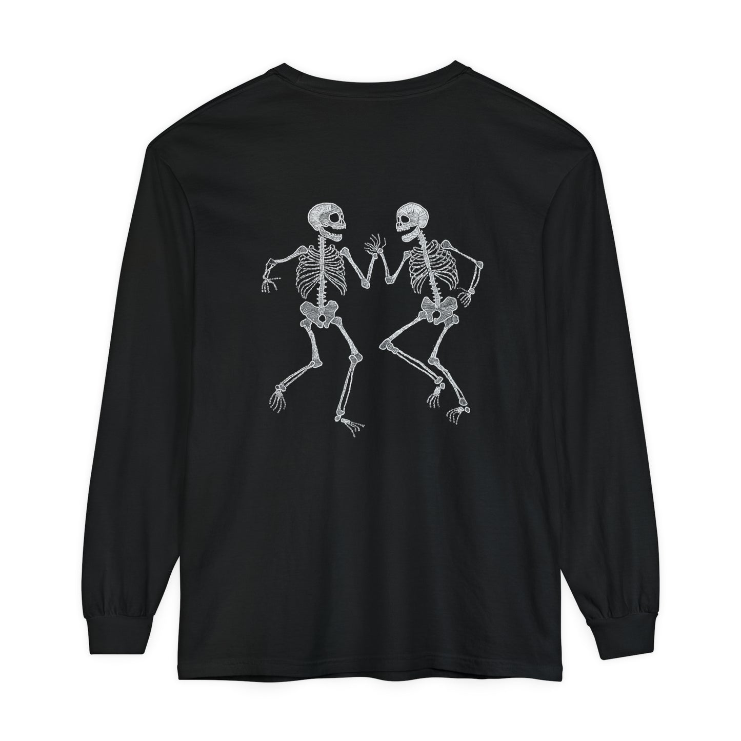Halloween Tee - Unisex Garment-dyed Long Sleeve T-Shirt with Dancing skeletons