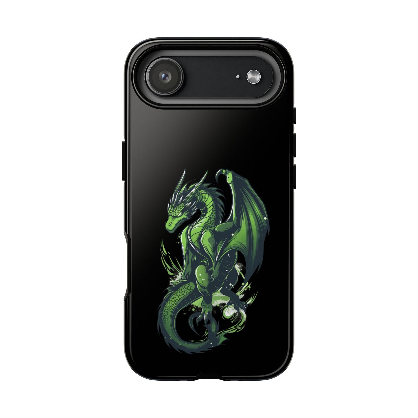 Tough Cases with Green Glowing Dragon design for iPhone, Samsung, and Google