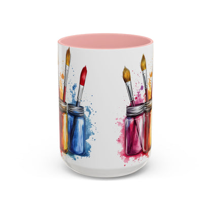 Paint Brushes Design Tea Cup - Accent Watercolor Coffee Mug, (11, 15oz)