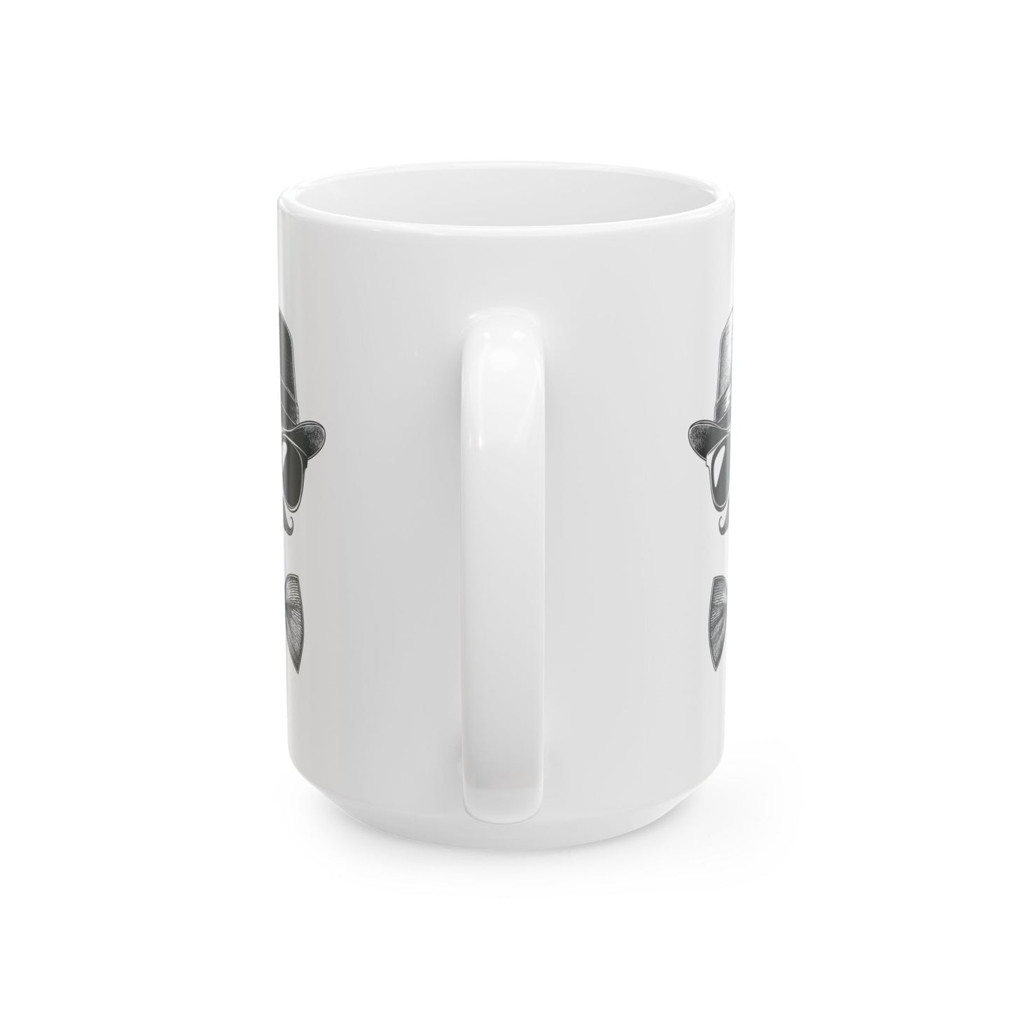 Gentleman Ceramic Mug, (11oz, 15oz) - Ceramic Mug with Black Vector Design - Sunglasses, Mustache & Bow Tie