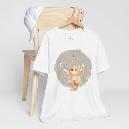 Cute Smiling Cat Cartoon T-shirt - Lightweight Fabric Tee