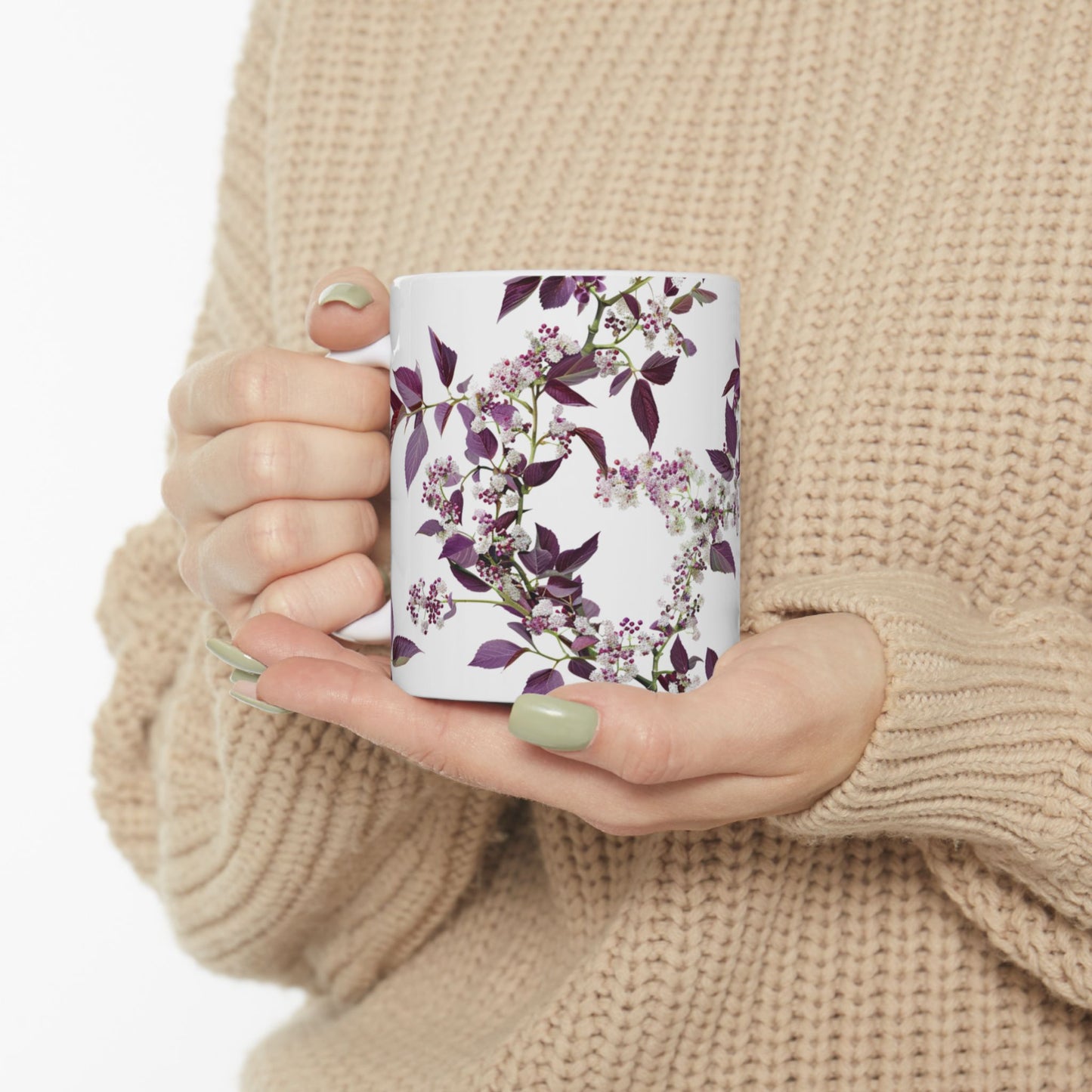 Ceramic Mug with purple small and dense flowers, (11oz, 15oz)