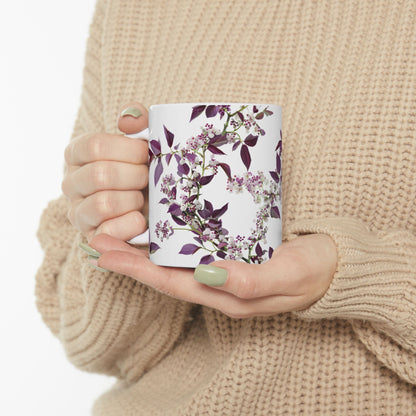 Ceramic Mug with purple small and dense flowers, (11oz, 15oz)