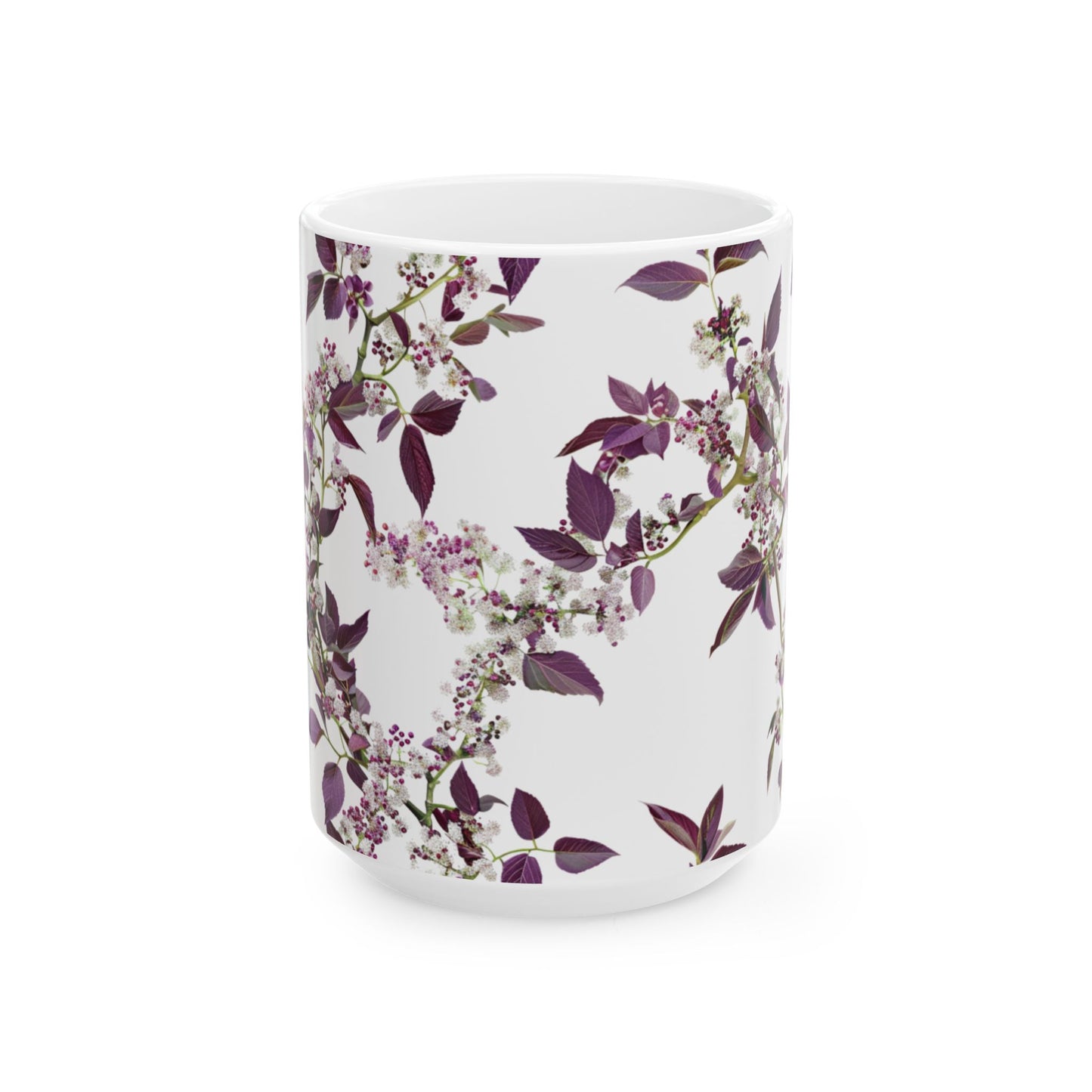 Ceramic Mug with purple small and dense flowers, (11oz, 15oz)