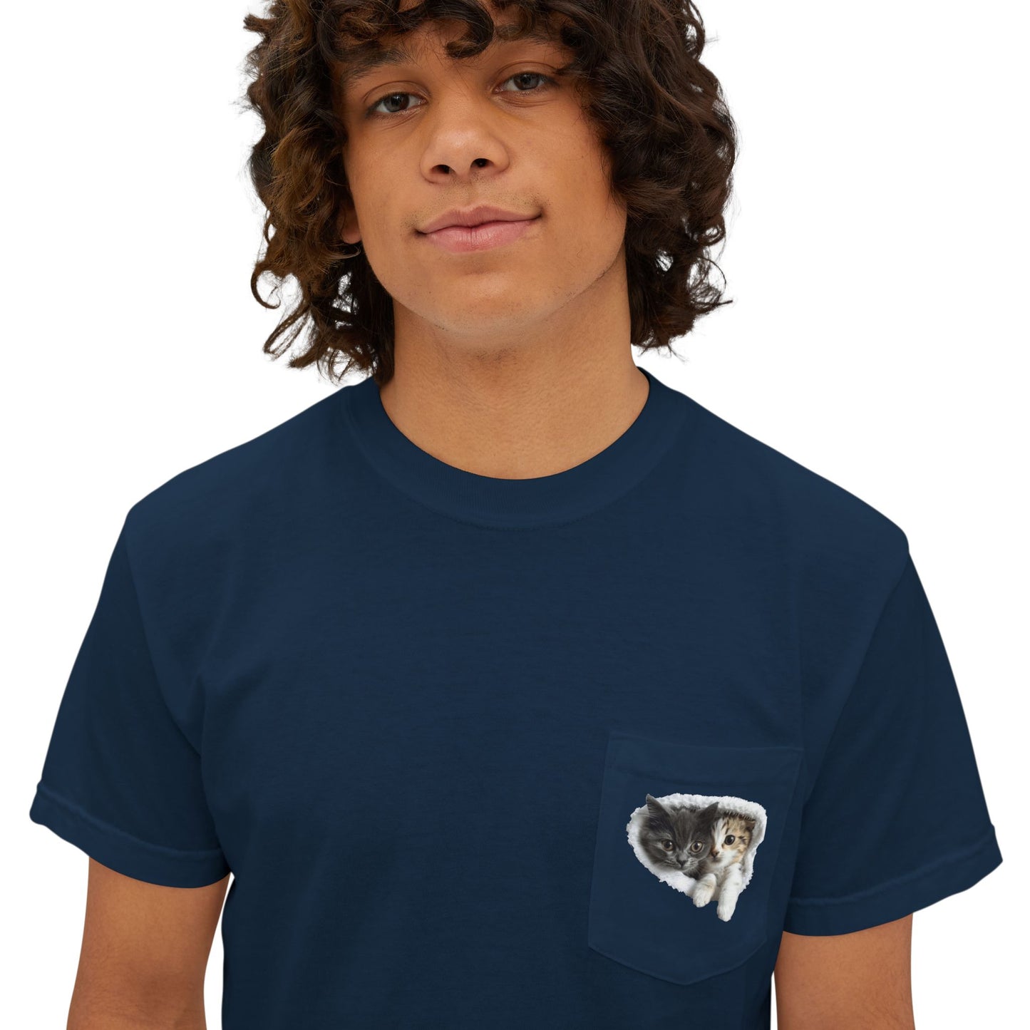 Garment-Dyed Pocket T-Shirt with Adorable Cat Design, Casual Wear, Gift for Cat Lovers, Summer Fashion, Everyday Essentials
