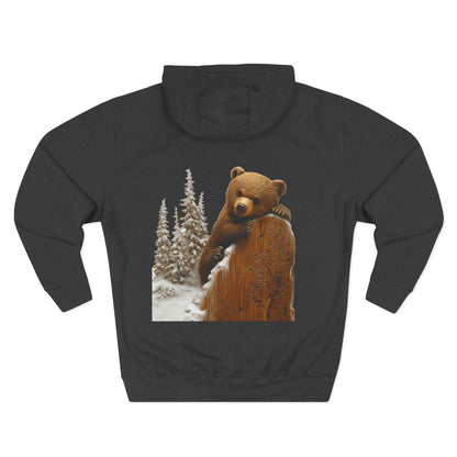 Three-Panel Fleece Hoodie with Bear Cub design - Winter Fleece Hoodie - Bear Cub Hoodie for Men and Women