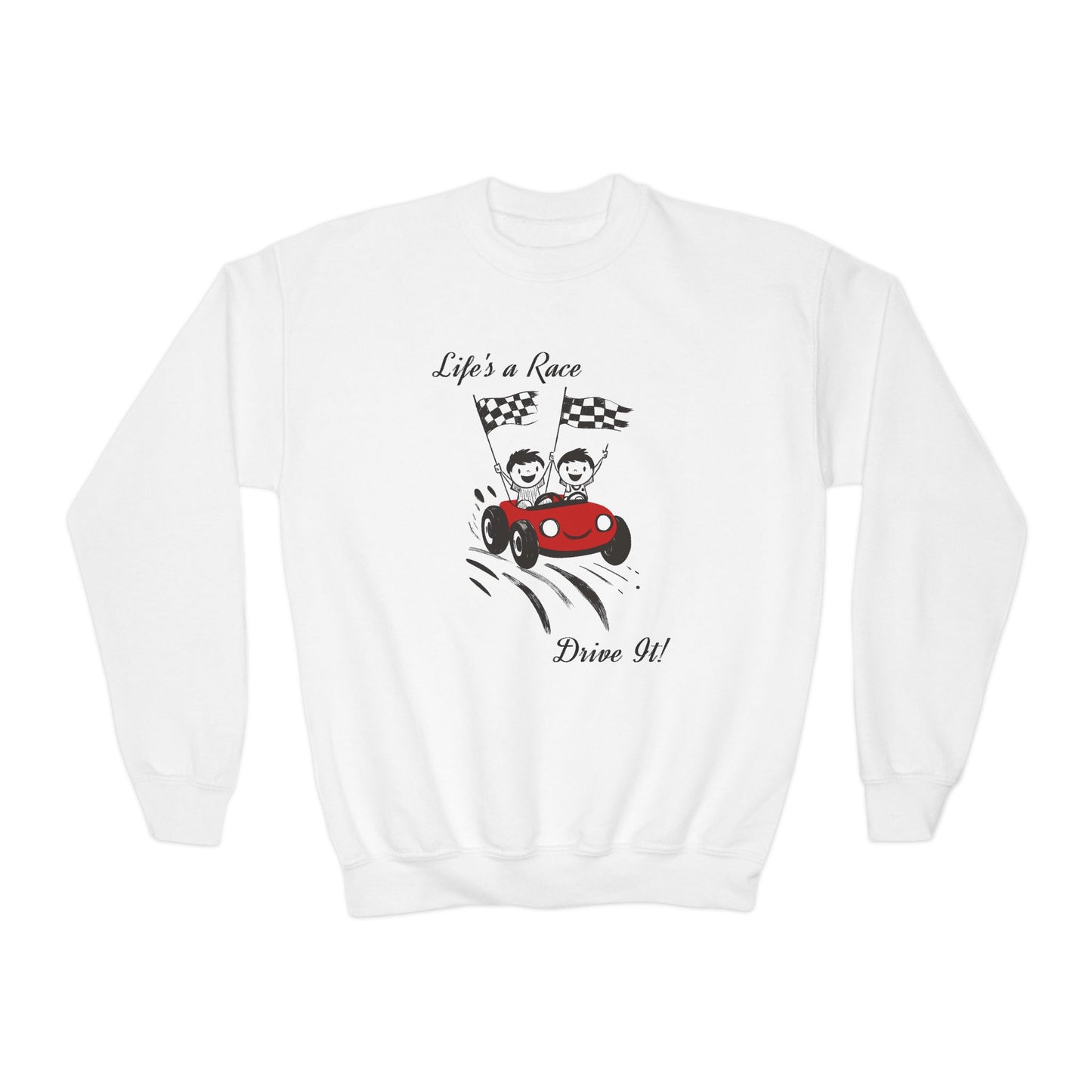 Youth Crewneck Sweatshirt -  Race car-themed Design Sweatshirt