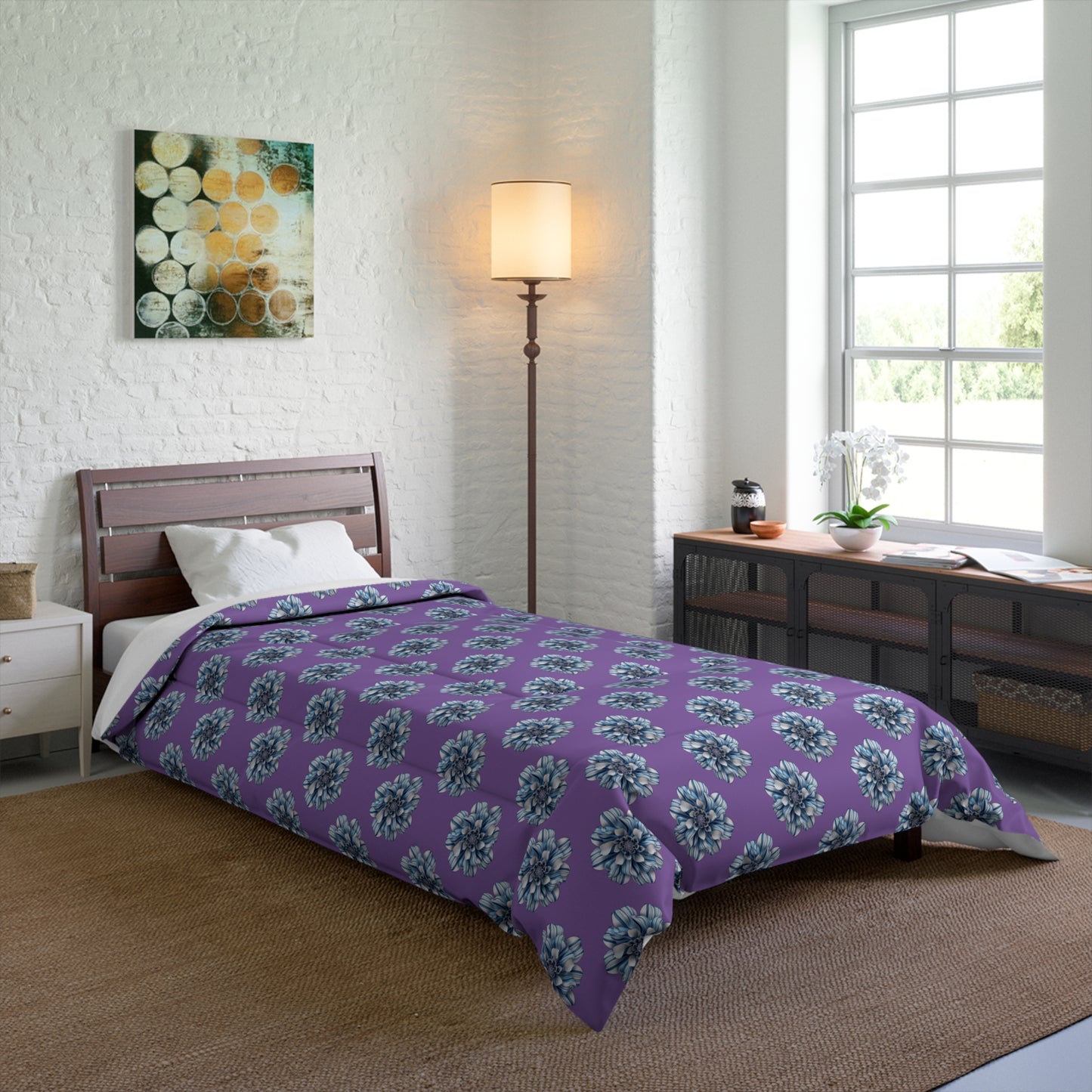 Light Purple Cozy Throw Blanket with Striped Floral Design