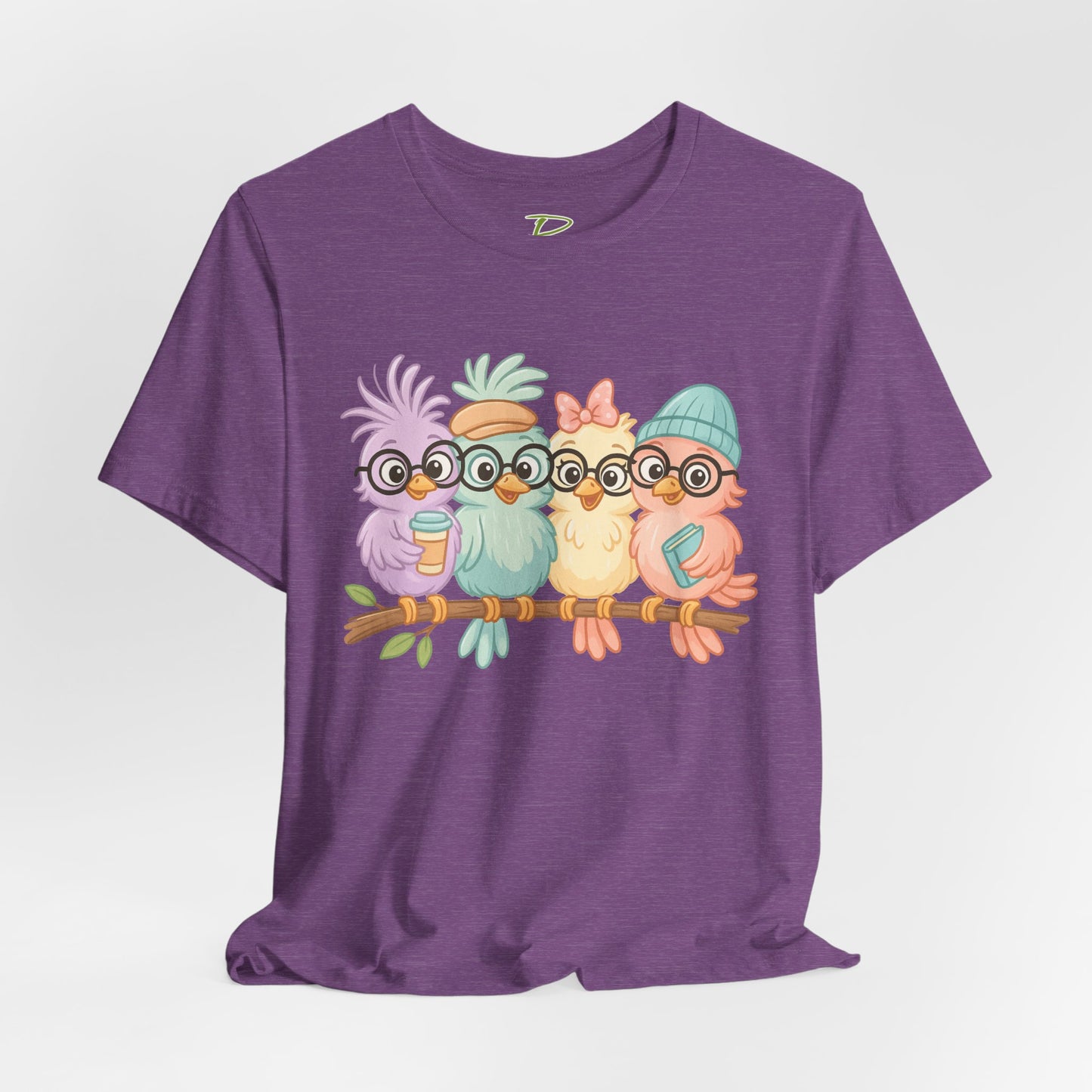 Cute Bird Friends Short Sleeve T-shirt - Perfect Gift for Animal Lovers - Lightweight Fabric Tee
