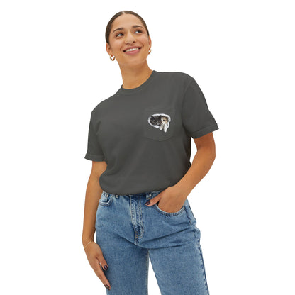 Garment-Dyed Pocket T-Shirt with Adorable Cat Design, Casual Wear, Gift for Cat Lovers, Summer Fashion, Everyday Essentials