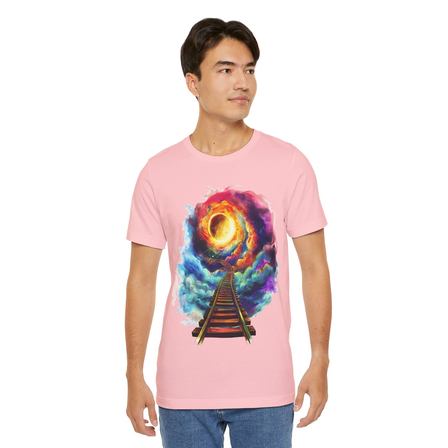 Unisex T-Shirt with 3D Watercolor Universe and an Abstract Representation with a Sun