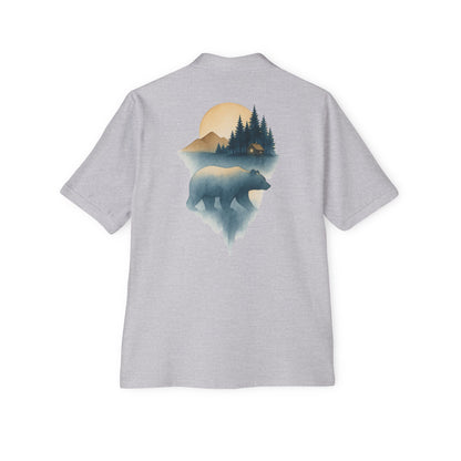 Men's Polo with Bear & Landscape Design - Casual Outdoor Shirt