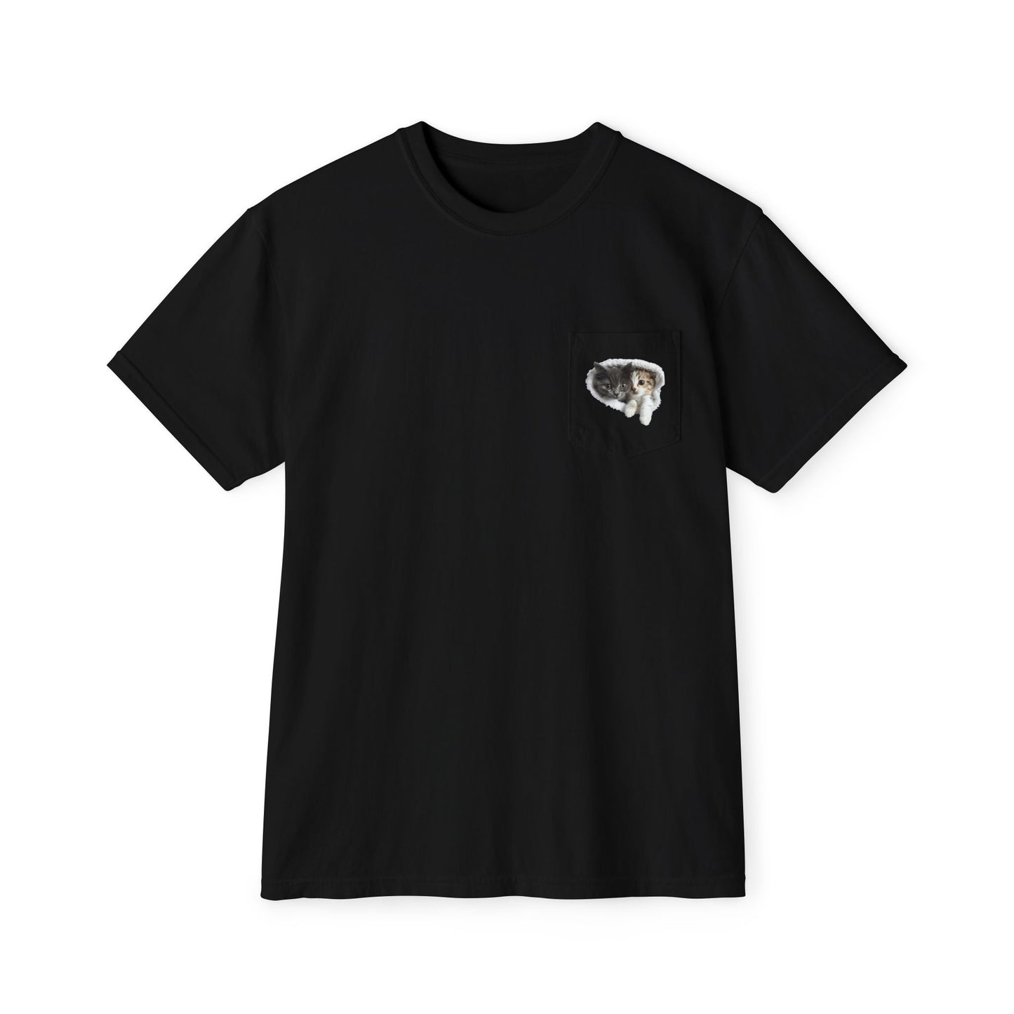 Garment-Dyed Pocket T-Shirt with Adorable Cat Design, Casual Wear, Gift for Cat Lovers, Summer Fashion, Everyday Essentials