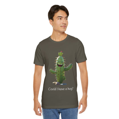 Dark Smiling Cactus Plant T-shirt -  'Could I Have a Hug?' - Lightweight Fabric Tee