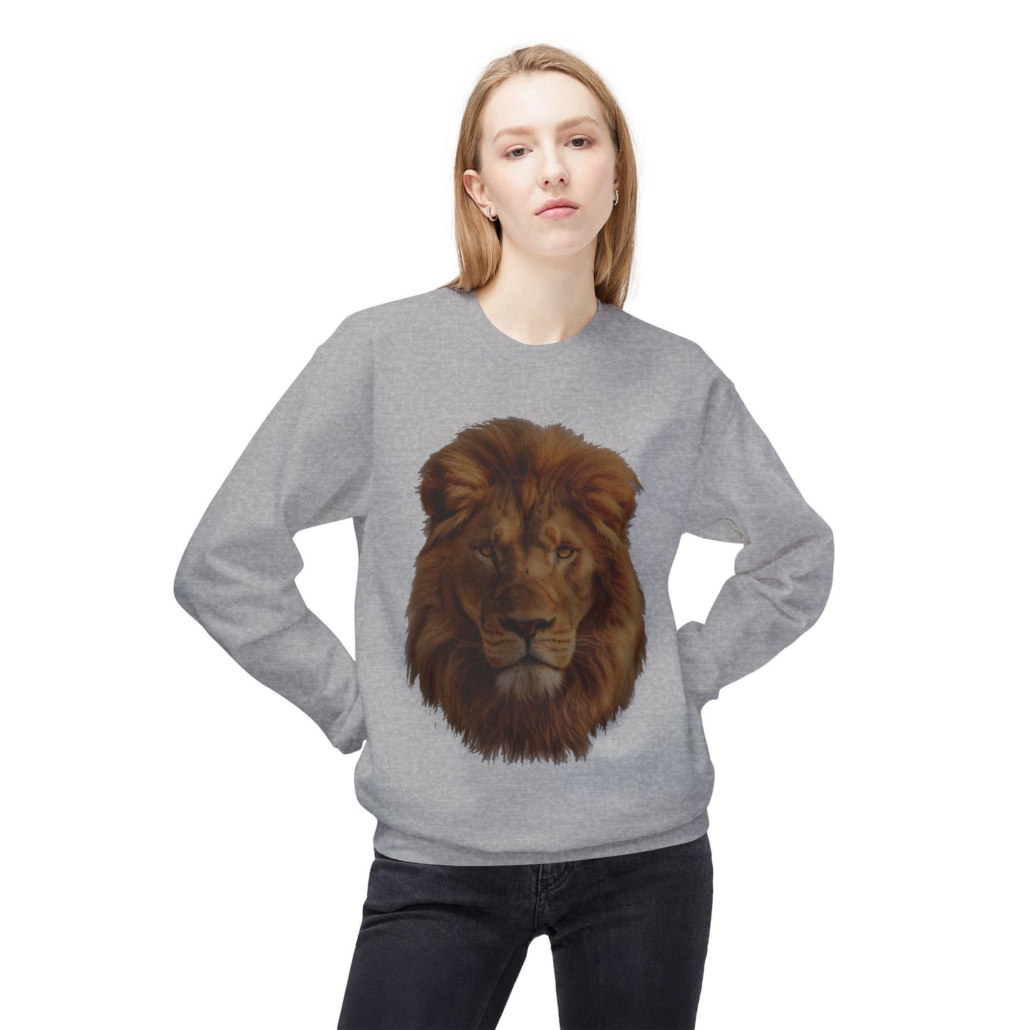 Unisex Midweight Soft style Fleece Crewneck Sweatshirt - Majestic Lion Design Sweatshirt