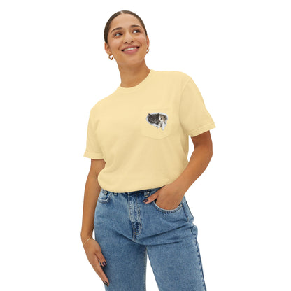 Garment-Dyed Pocket T-Shirt with Adorable Cat Design, Casual Wear, Gift for Cat Lovers, Summer Fashion, Everyday Essentials