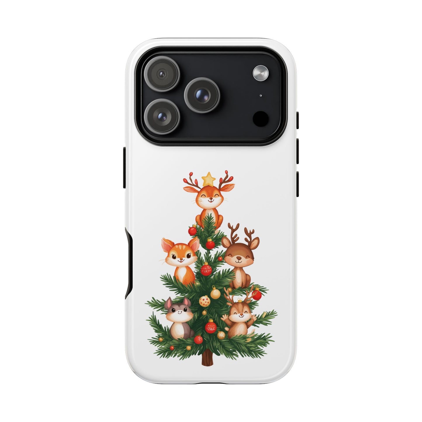 Festive Phone Case - iPhone, Samsung, and Google case - Cute Forest Animals on a Christmas Tree Case