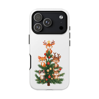 Festive Phone Case - iPhone, Samsung, and Google case - Cute Forest Animals on a Christmas Tree Case