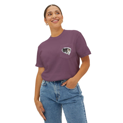 Garment-Dyed Pocket T-Shirt with Adorable Cat Design, Casual Wear, Gift for Cat Lovers, Summer Fashion, Everyday Essentials