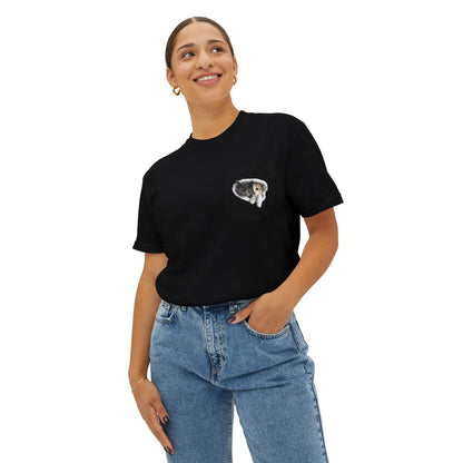 Garment-Dyed Pocket T-Shirt with Adorable Cat Design, Casual Wear, Gift for Cat Lovers, Summer Fashion, Everyday Essentials