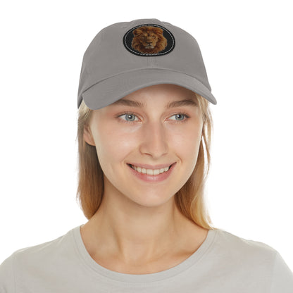 Lion Design Dad Hat with Leather Patch – Stylish Casual Hat for Animal Lovers