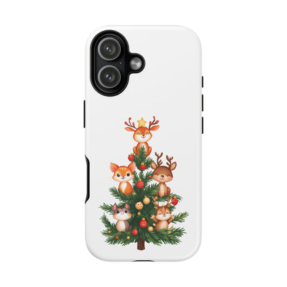 Festive Phone Case - iPhone, Samsung, and Google case - Cute Forest Animals on a Christmas Tree Case