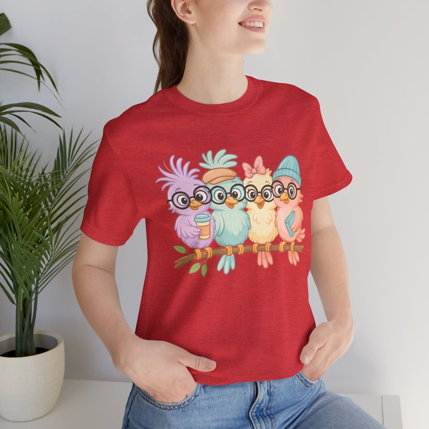 Cute Bird Friends Short Sleeve T-shirt - Perfect Gift for Animal Lovers - Lightweight Fabric Tee