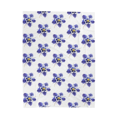Velveteen Plush Blanket with Colorful Aquilegias Flower Design