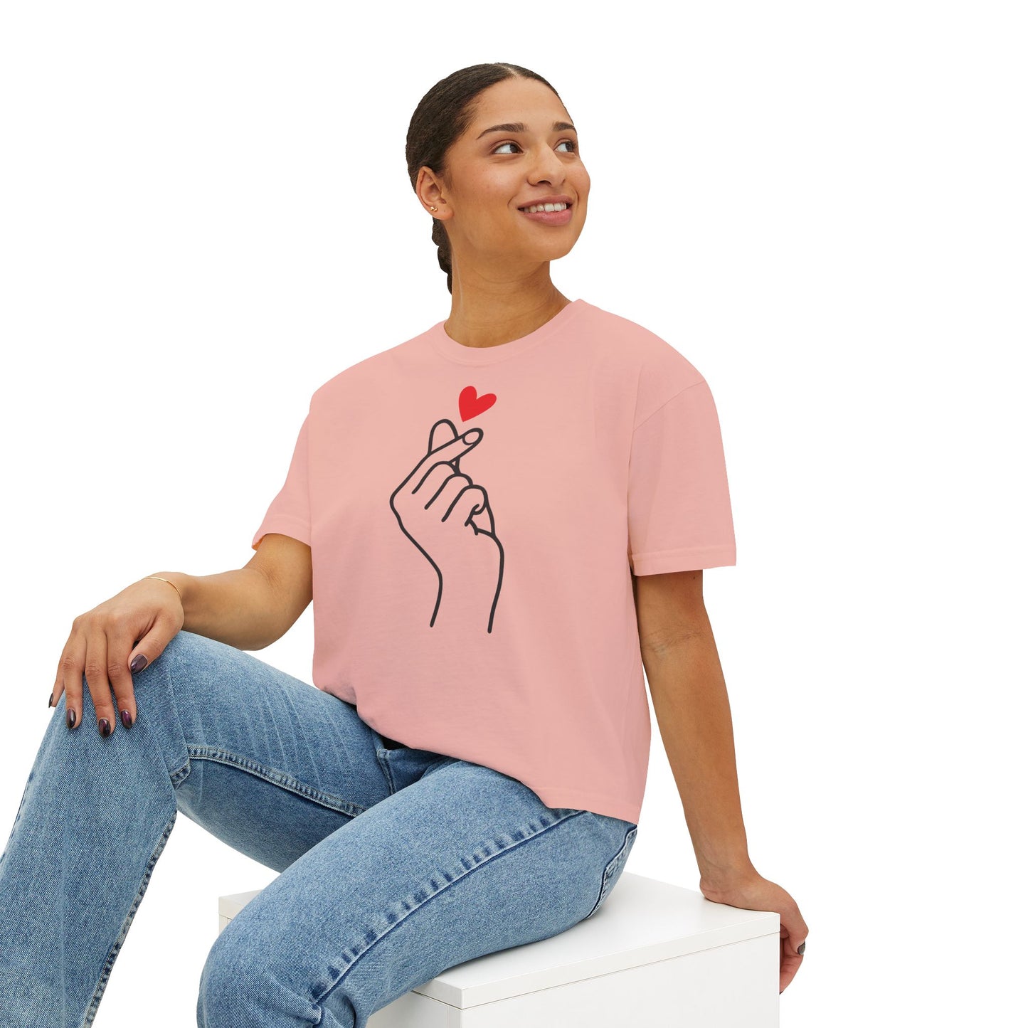 Women's Boxy Tee with Heart Design, Cute Casual T-Shirt, Gifts for Her, Love Themed Apparel, Easy Summer Style, Trendy Everyday Wear