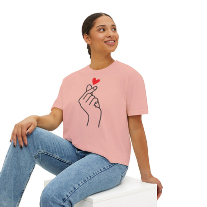 Women's Boxy Tee with Heart Design, Cute Casual T-Shirt, Gifts for Her, Love Themed Apparel, Easy Summer Style, Trendy Everyday Wear