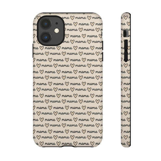 Mama Script Heart Pattern Phone Case