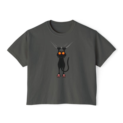 Cute Cat Graphic Women's Boxy Tee, Casual Tee for Cat Lovers, Birthday Gift, Soft Cotton Top, Fun Everyday Wear