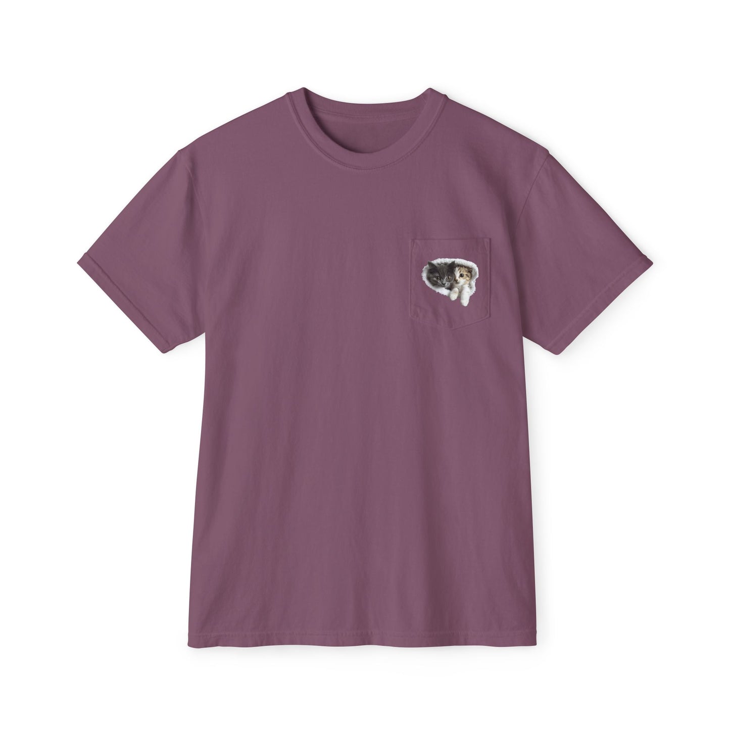 Garment-Dyed Pocket T-Shirt with Adorable Cat Design, Casual Wear, Gift for Cat Lovers, Summer Fashion, Everyday Essentials