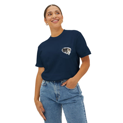 Garment-Dyed Pocket T-Shirt with Adorable Cat Design, Casual Wear, Gift for Cat Lovers, Summer Fashion, Everyday Essentials