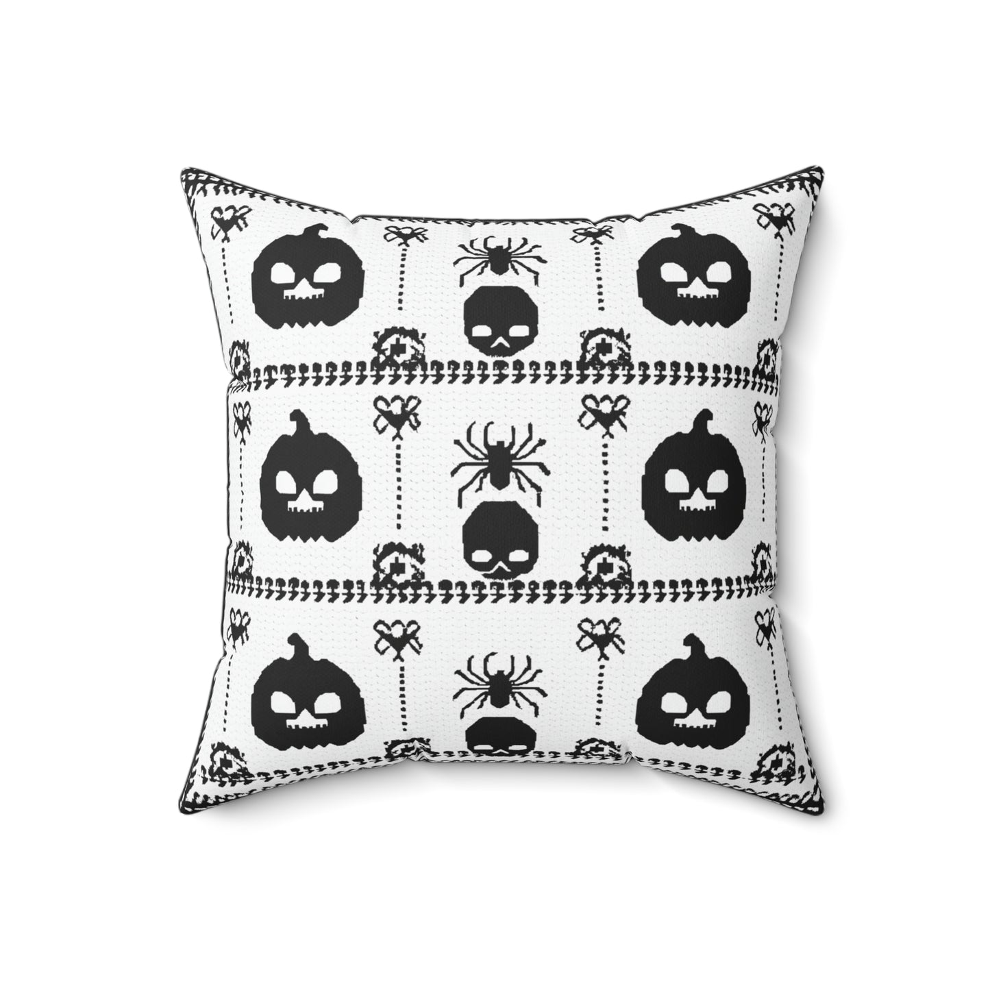 Halloween Pillow - Spun Polyester Square Pillow with Skulls, Pumpkins, and Spiders Design