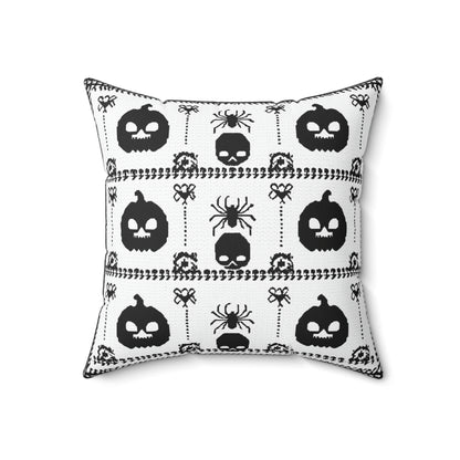 Halloween Pillow - Spun Polyester Square Pillow with Skulls, Pumpkins, and Spiders Design