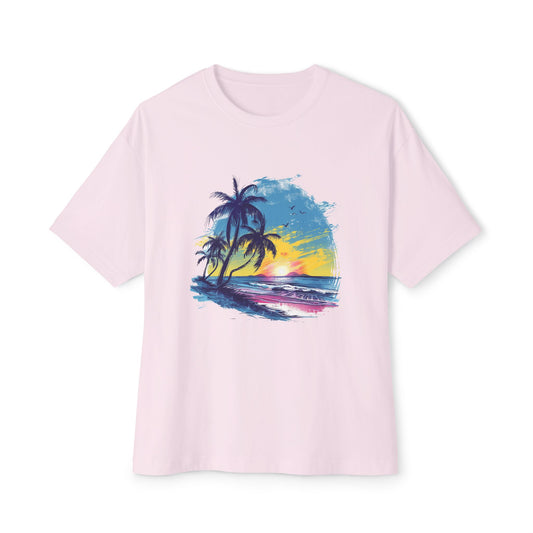 Sunset Beach Vibes Unisex Oversized Boxy Tee